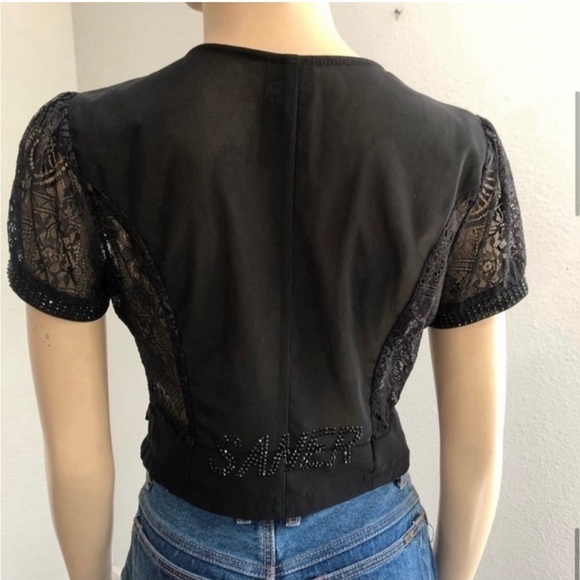 SANER V-neck shorts sleeve see true lace blouse - Picture 4 of 16